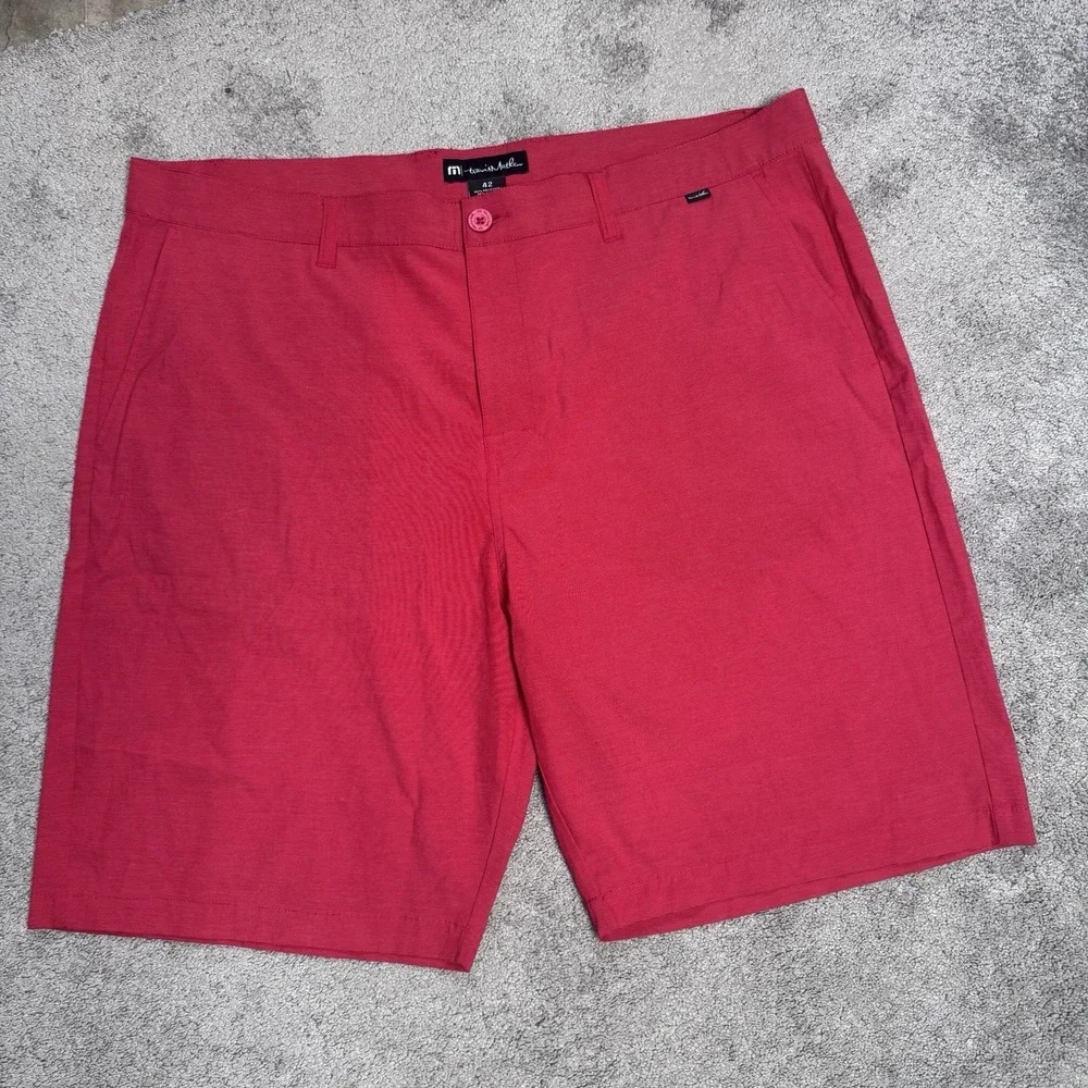 Travis Mathew Men's 42 Flat Front Golf Shorts Red 10